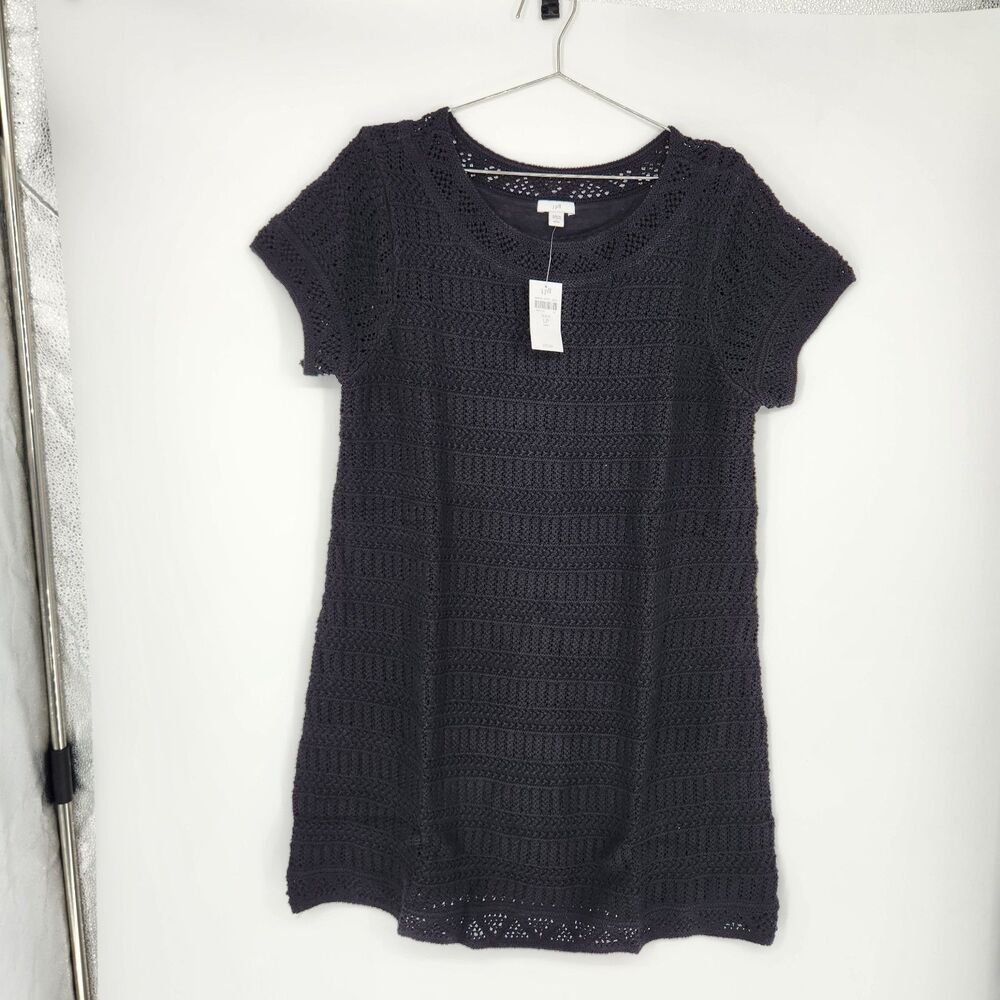J.Jill‎ Large Petite Black Crochet Cap Sleeve Dress NWT